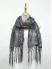 Sequined Flower Mesh Scarf W/ Fringe